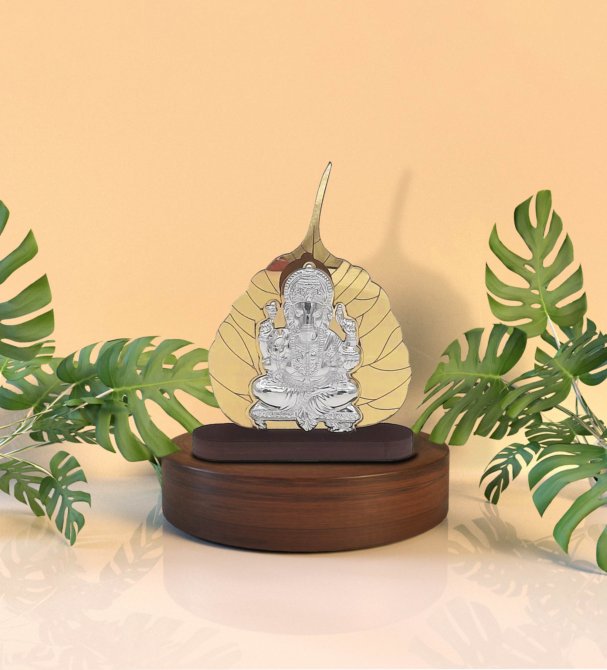 Silver Ganesh Ji Idol – Peepal Leaf | 925 Silver for Puja